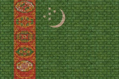 Türkmenistan 'ın 3D Bayrağı eski tuğla duvar zemininde.