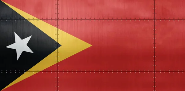 金属墙背景上的东帝汶3D国旗 — 图库照片