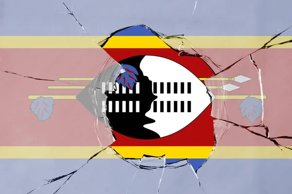 Bandeira Eswatini Uma Quebra Vidro — Fotografia de Stock