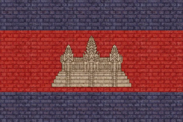 Bandera Camboya Sobre Fondo Pared Ladrillo Viejo — Foto de Stock