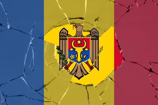 Vlajka Moldavska Rozbití Skla — Stock fotografie