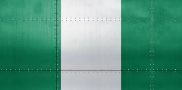 金属墙背景图上的尼日利亚3D国旗 — 图库照片