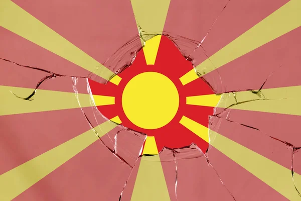 Flag North Macedonia Glass Breakage — Stock Photo, Image