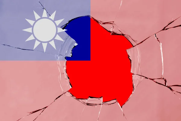 Boyutlu Çin Cumhuriyeti Bayrağı Cam Kırılması Üzerine — Stok fotoğraf