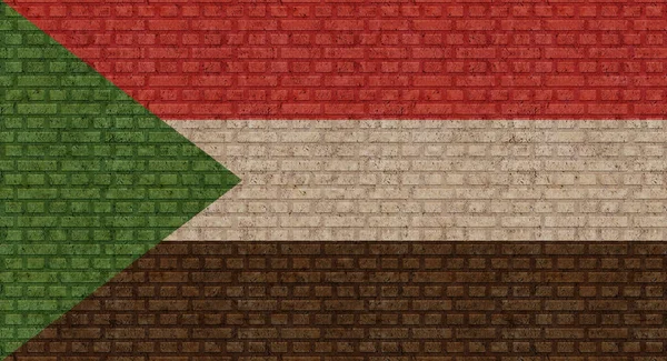 Bandiera Del Sudan Vecchio Sfondo Muro Mattoni — Foto Stock