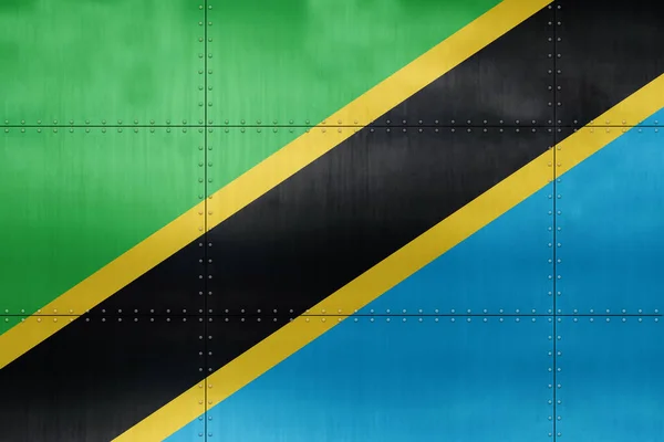 Flagga Tanzania Metallvägg Bakgrund — Stockfoto
