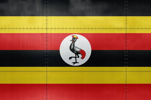 Flagge Von Uganda Auf Einem Metallwandhintergrund — Stockfoto