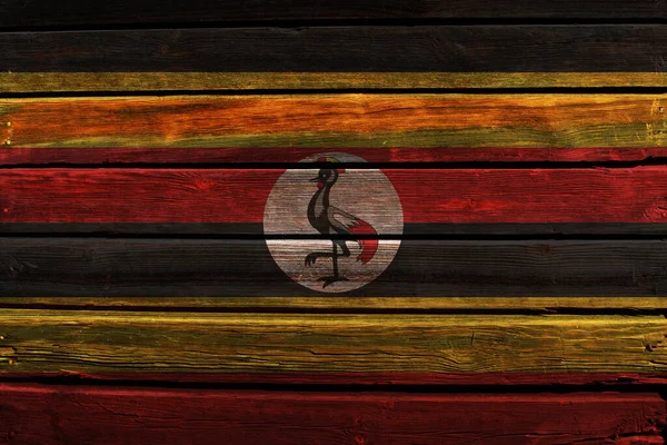 Flagga Uganda Gammal Trävägg Bakgrund — Stockfoto