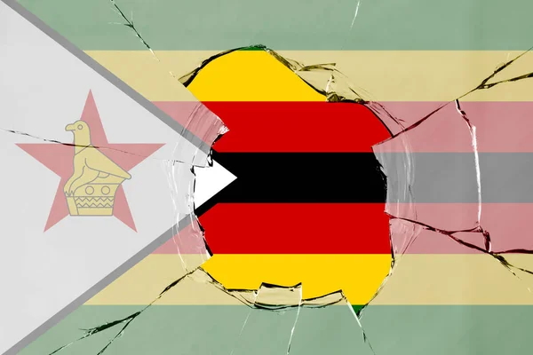 Bandiera Dello Zimbabwe Una Rottura Vetro — Foto Stock