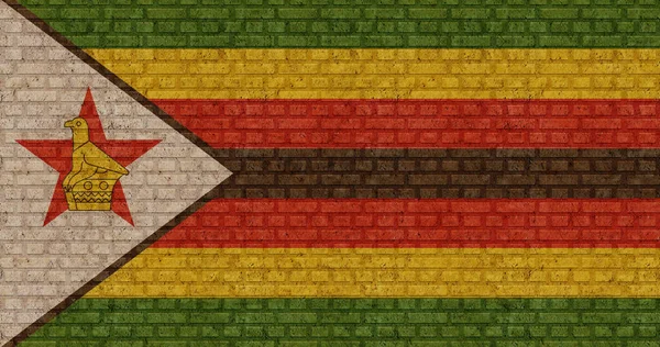 Bandera Zimbabue Sobre Viejo Fondo Pared Ladrillo — Foto de Stock