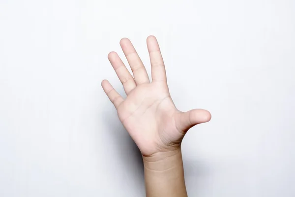 Mädchen fünf Finger nach oben auf der Hand — Stockfoto