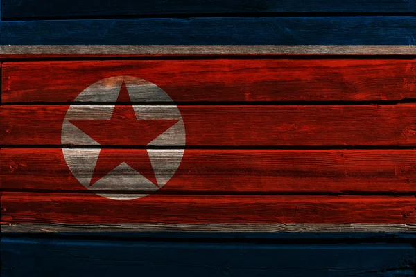 Vlajka Severní Koreje na dřevo — Stock fotografie