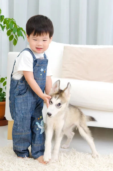 Aziatische jongen en huisdier — Stockfoto