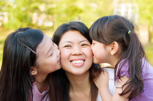 Happy of Mother and Daughter Woman Asian and Aunt with Gift with Pink  Ribbon and Daughter Kissing Mother Stock Photo - Image of asian, female:  119920684