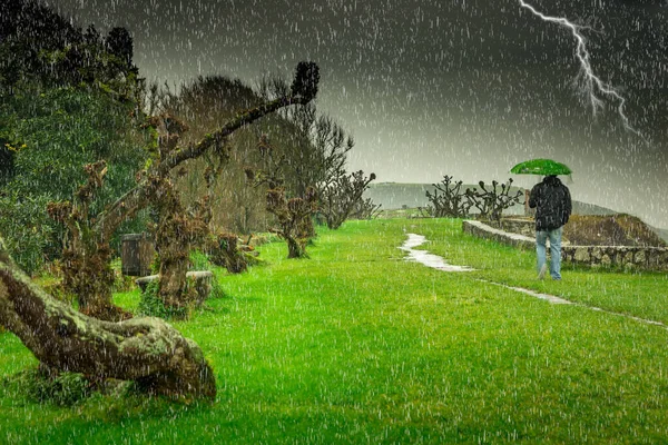 Stürmischer Und Regnerischer Tag Aussichtspunkt Von San Pedro Llanes Asturien — Stockfoto