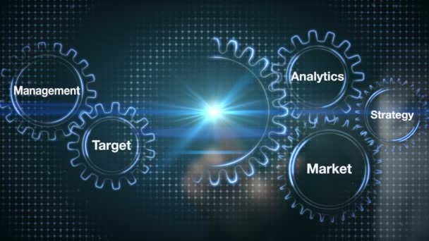 キーワード、市場、分析、戦略、ターゲット、管理、ビジネスマンのタッチスクリーン「アプローチ」(アルファを含むギア) — ストック動画