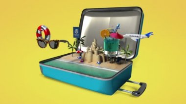 Bir seyahat çantası, bagaj açtı, yaz tatili için seyahat hazırlamak, tur 3 (alfa dahil)