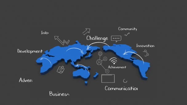 Рисунок мелом, растущая глобальная бизнес-концепция. and business keyword, financial illustration 1 — стоковое видео