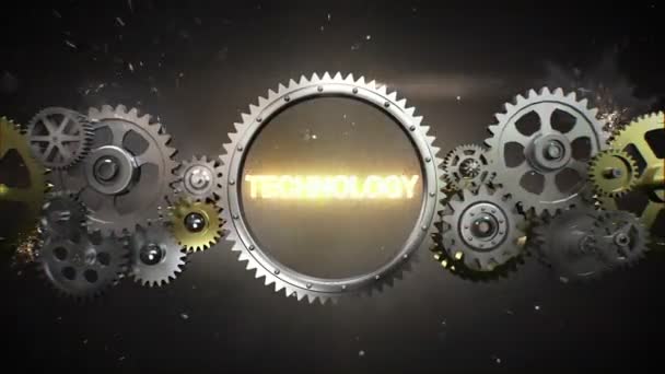 Connecting Gear wheels and make keyword,  'Technology' (included alpha) — Stock Video