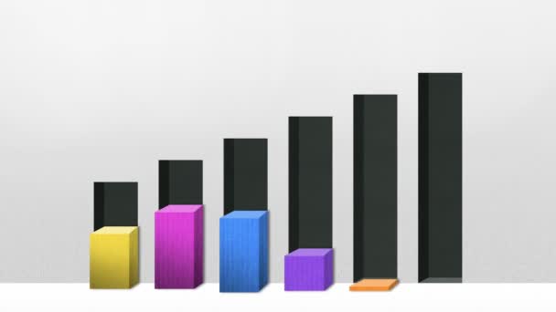 Gráfico de barra cuadrada de seis 3D, gráfico económico del aumento (alfa incluido ) — Vídeo de stock