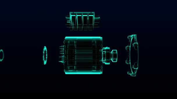 Автомобільні технології. Виготовлення двигуна, зібрані деталі, рентгенівський вигляд зверху. на цифровій панелі дисплея. інтерфейс користувача . — стокове відео