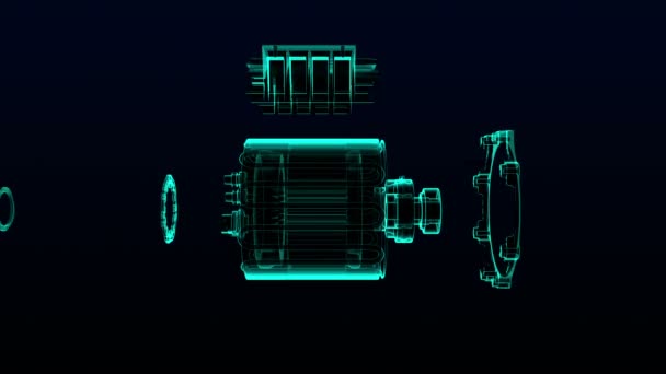 Tecnología del automóvil. Hacer motor, piezas reunidas, rayos X Vista superior. en el panel de visualización digital. interfaz de usuario . — Vídeos de Stock