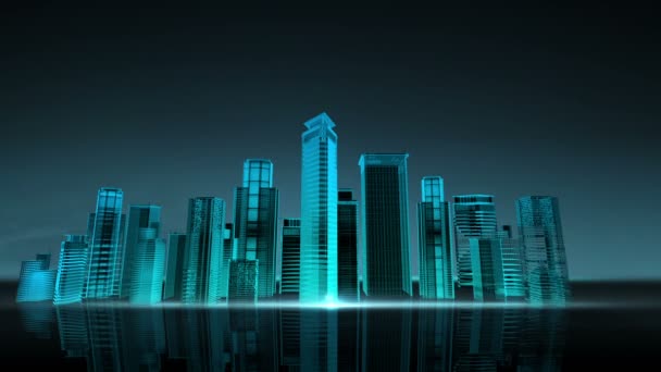 Bau Gebäude Stadtsilhouette und machen Stadt in Animation.digital Nacht. — Stockvideo