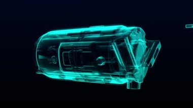 Otomobil Teknolojisi. Yapma Motoru, parçaları toplandı, X-Ray Top görünümü. dijital ekran panelinde. kullanıcı arabirimi.