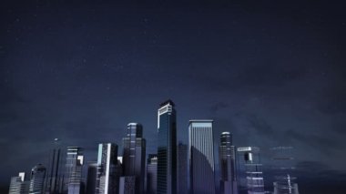 İnşaat bina şehir silueti ve animasyon şehir yapmak.nightsky.