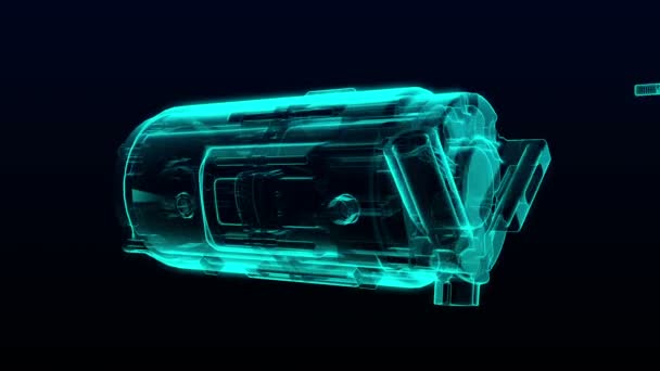 Auto-technologie. Het maken van de motor, onderdelen verzameld, X-Ray bovenaanzicht. in het digitale displaypaneel. gebruikersinterface. — Stockvideo