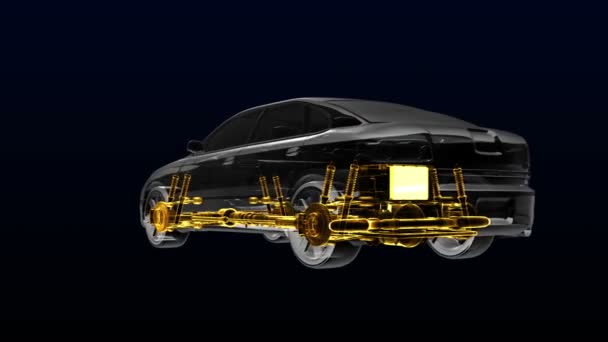 Automobile Technology. Drive shaft system, Engine, interior seat. X-ray 360 degree Side view.3D illustration,3D rendering. — Stock Video