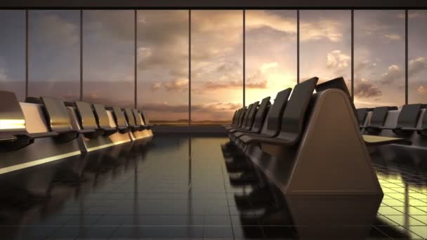 Sala de espera do voo. lounge, pôr-do-sol. câmera em movimento.3D — Vídeo de Stock