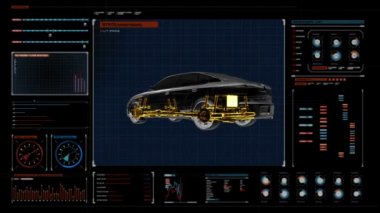 Otomobil Teknolojisi. Tahrik mili sistemi, motor, iç koltuk. X-ışını 360 derece Yan görüş. dijital ekran panelinde. kullanıcı arabirimi.