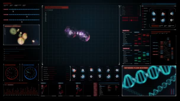 Hücre bölünmesi 3d animasyon, biyoloji. Dijital pano ekranında genetik mühendisliği. — Stok video