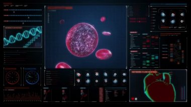 Kan hücreleri. İnsan kardiyovasküler sistemi, fütüristik tıbbi uygulama. Dijital kullanıcı arabirimi.
