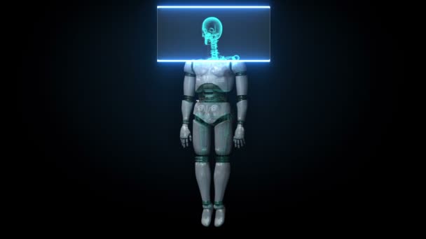 Scannen der menschlichen Skelettstruktur im Inneren des Roboters. Biotechnologie. — Stockvideo