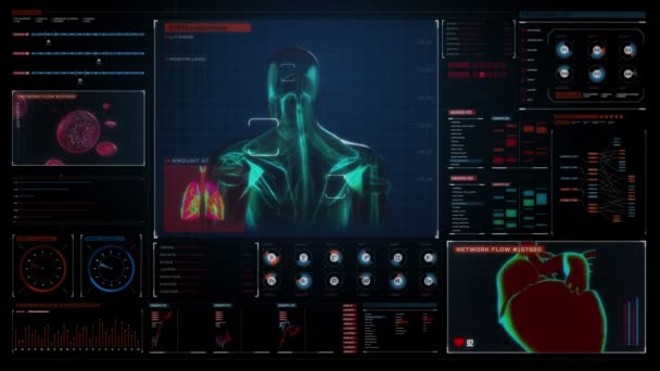 Scannen menschlicher 3D-Medizin in digitalen medizinischen Displays. Benutzeroberfläche. — Stockvideo