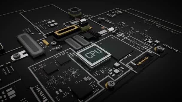 Hologram typo 'Mobile Shopping' sul circuito chip CPU, crescere la tecnologia di intelligenza artificiale . — Video Stock