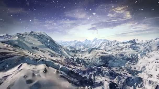 Snowing Mountains. Valley. cameraweergave doorsturen. — Stockvideo