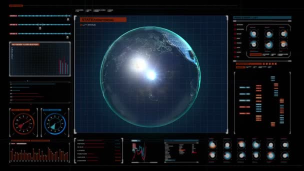 Roterende Aarde, uitbreiding van sociale Netwerkservice in digitaal weergavepaneel, 3D-rendering. — Stockvideo