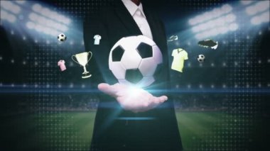 İş kadını açık palmiye, Futbol topu simgesi, futbol animasyon.