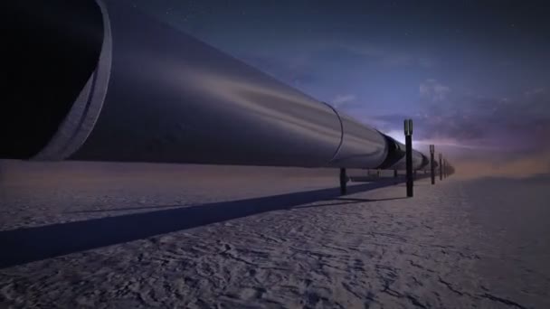 Pipeline i öknen, 3D-animering, nattetid. — Stockvideo