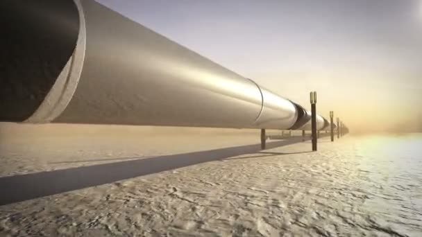 Pipeline in desert, 3D animation, sunset. — Stock Video