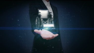 İş kadını açık avuç içi, Tekerlekli sandalye, Sağlık, konsept.