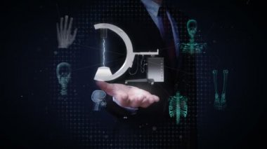 İşadamı açık avuç içi, C Kol X-Ray Makine Tarayıcı, tıbbi tanı teknolojisi. sürüm 2.