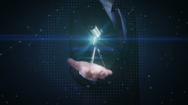 İşadamı açık avuç içi, avuç içi teleskop.