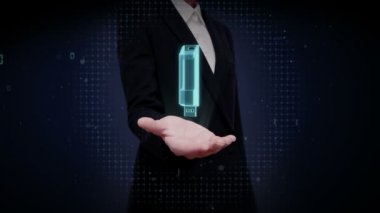 İşkadını açık avuç içi, Usb bellek stick.x-ray görüntü.