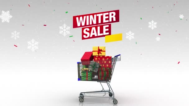 Chariot de déménagement, coffret cadeau, sac à provisions et typo 'WINTER SALE' (inclus alpha ) — Video