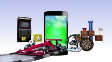 Akıllı telefon, eğlence Tv kanal içeriği oyun kavramını (dahil ekran Alfa, arka plan alpha için)