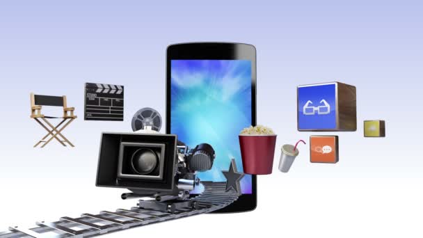 Smart Phone, contenuti per intrattenimento e concetto di film (incluso schermo alfa, sfondo alfa ) — Video Stock